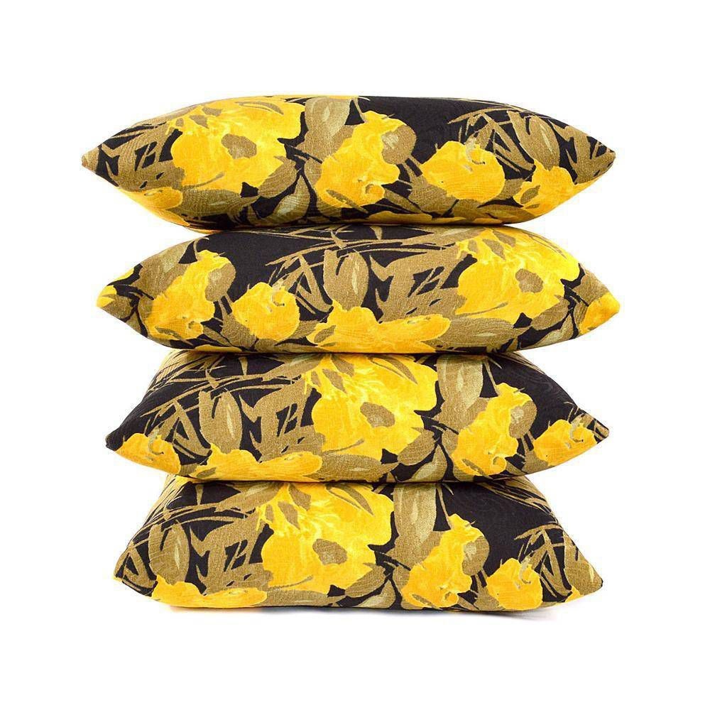 04 Capas para Almofadas Jacquard Floral Amarelo 45 x 45cm