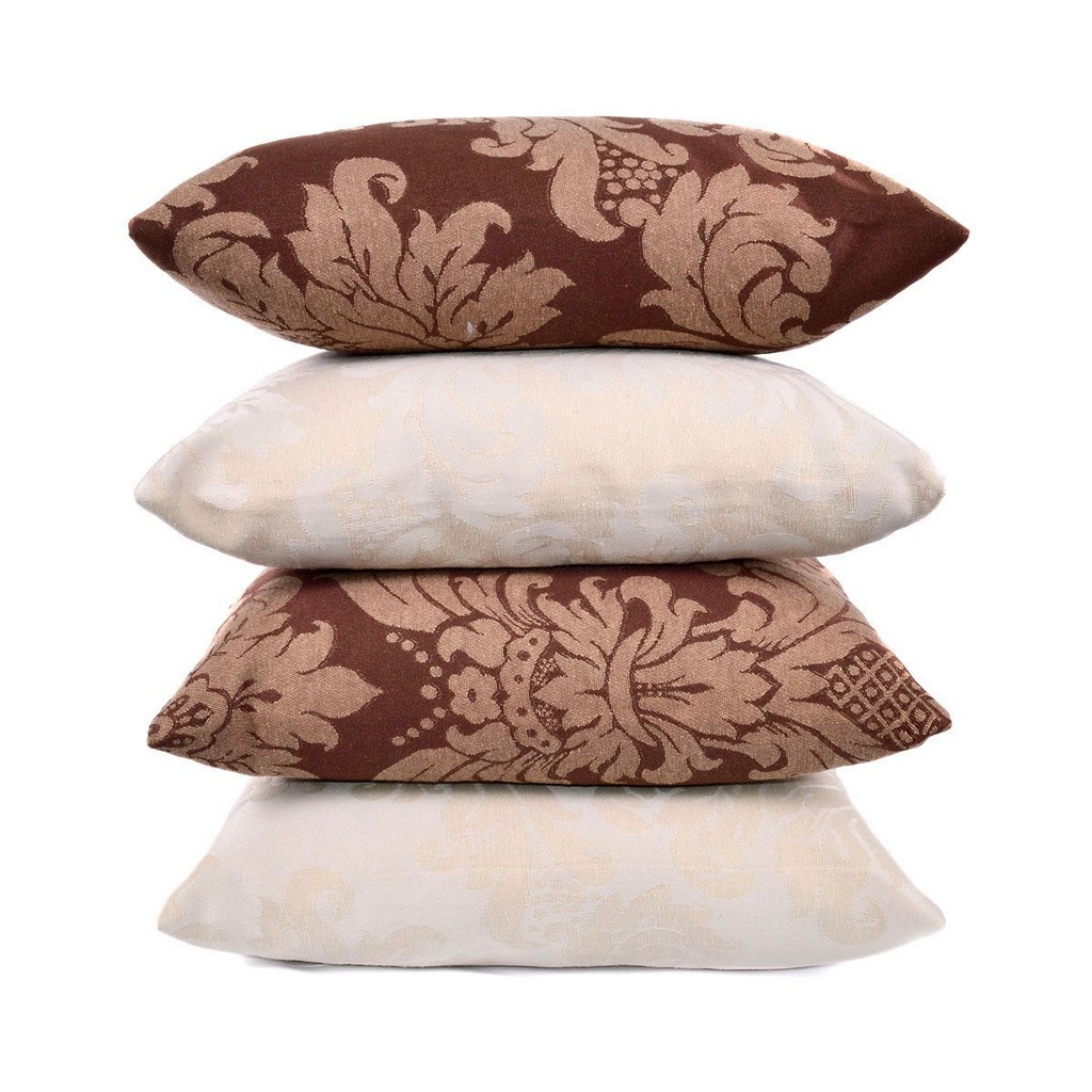 04 Capas para Almofadas Jacquard Marrom e Crú Medalhão