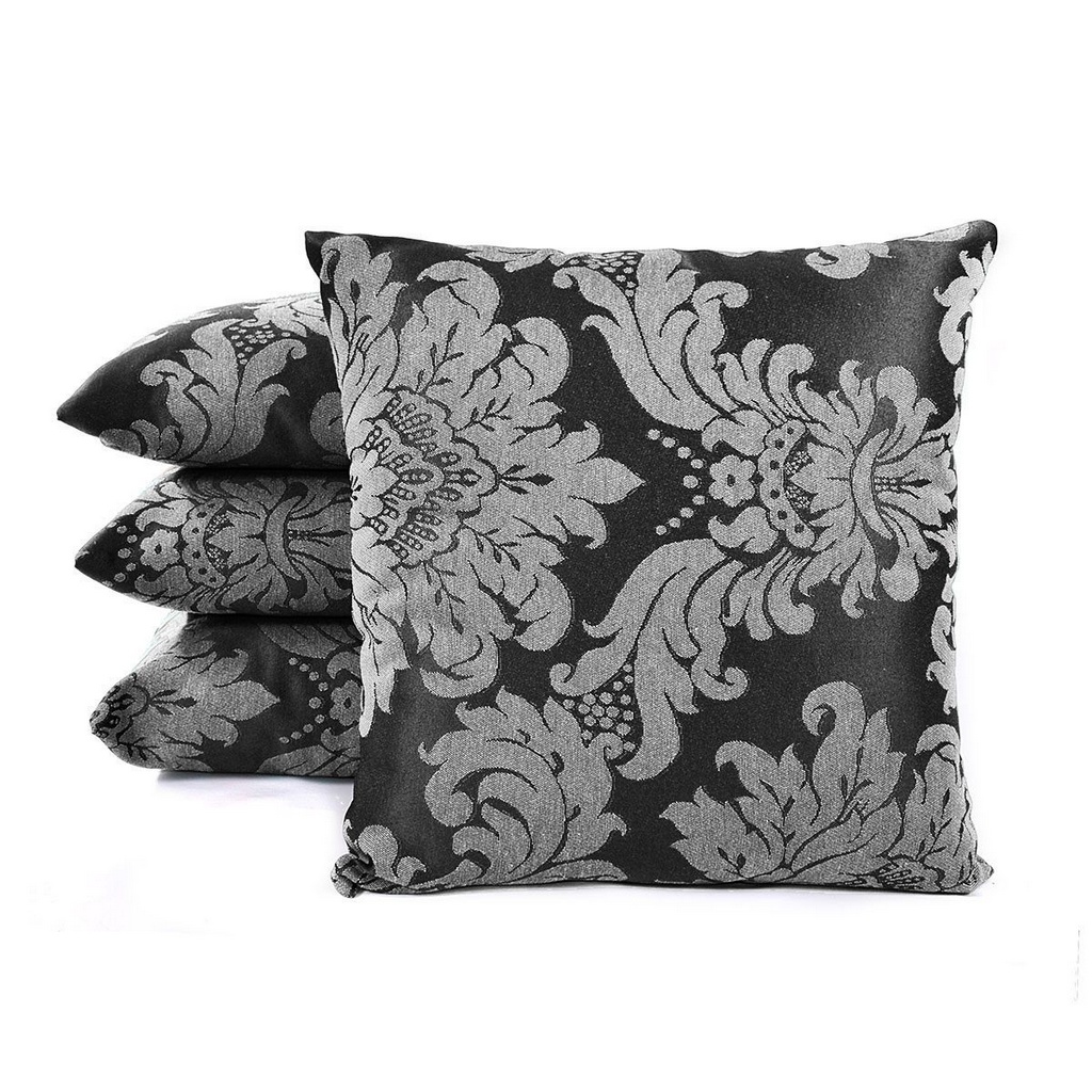 04 Capas para Almofadas Jacquard Tradicional Preto e Crú Medalhão