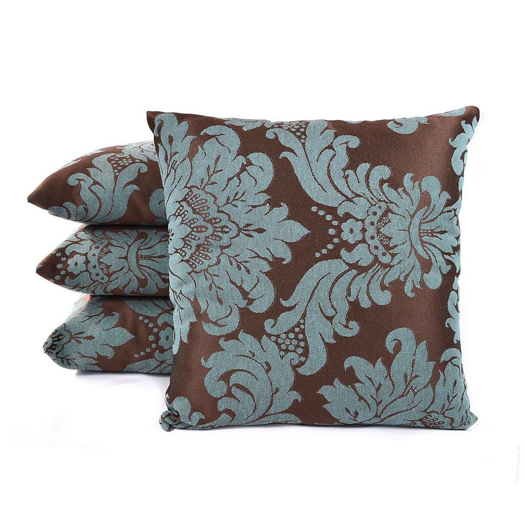 04 Capas para Almofadas Jacquard Marrom e Tiffany Medalhão