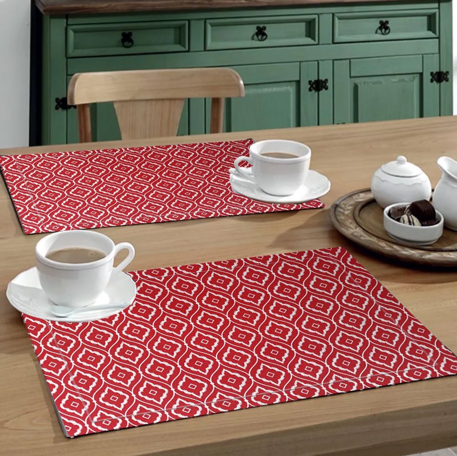 Jogo Americano 4 Peças Em Jacquard Estampado Geométrico Vermelho