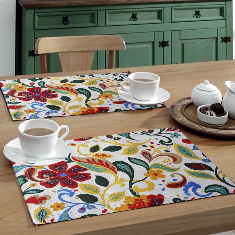 Jogo Americano 4 Peças Em Jacquard Estampado Floral Colorido