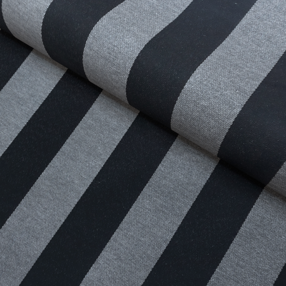 Tecido para Decoração Jacquard Preto e Crú Listrado Dupla Face