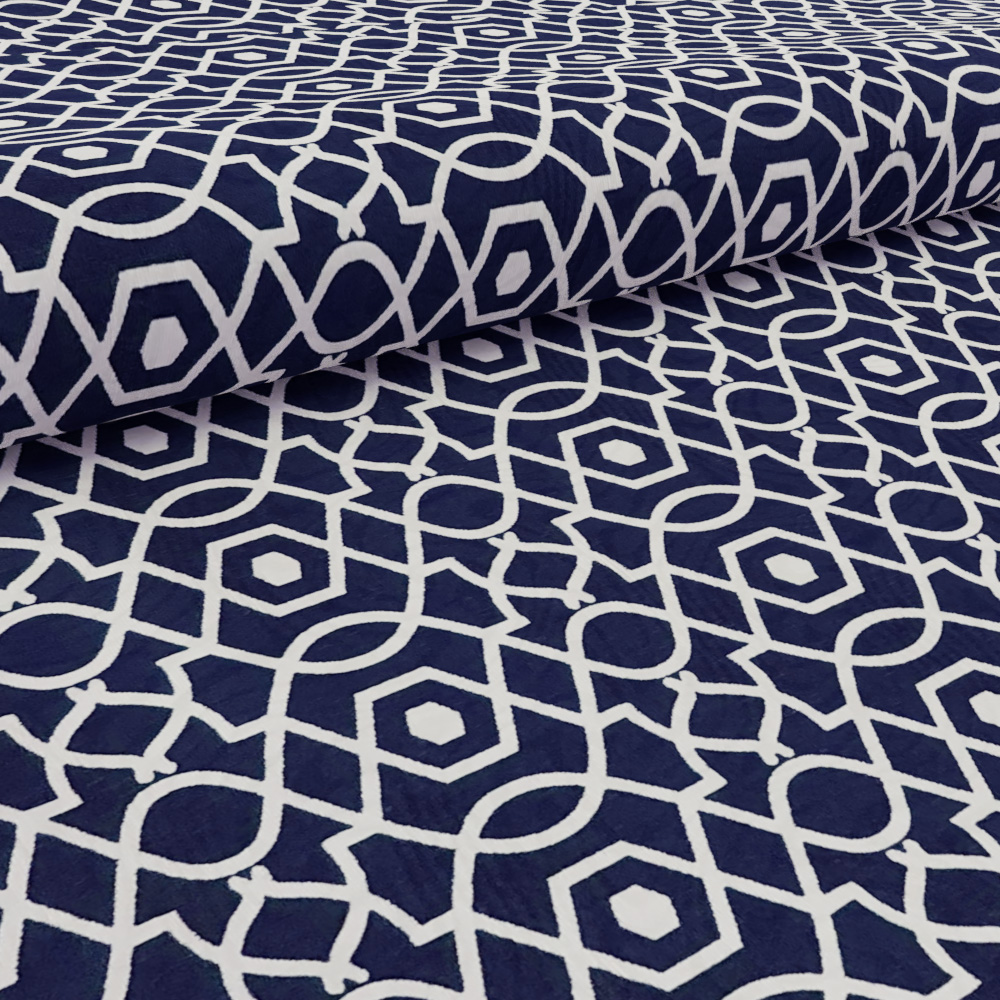 Tecido Jacquard Estampado Geométrico Azul 1m X 1,40m