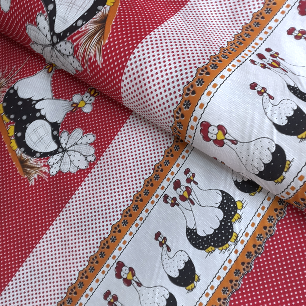 Tecido para Decoração Gorgurinho Estampado Galinha Vermelho