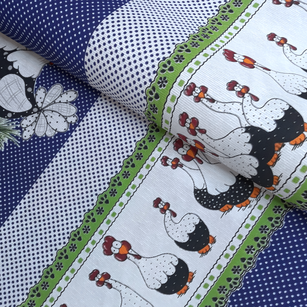 Tecido para Decoração Gorgurinho Estampado Galinha Azul