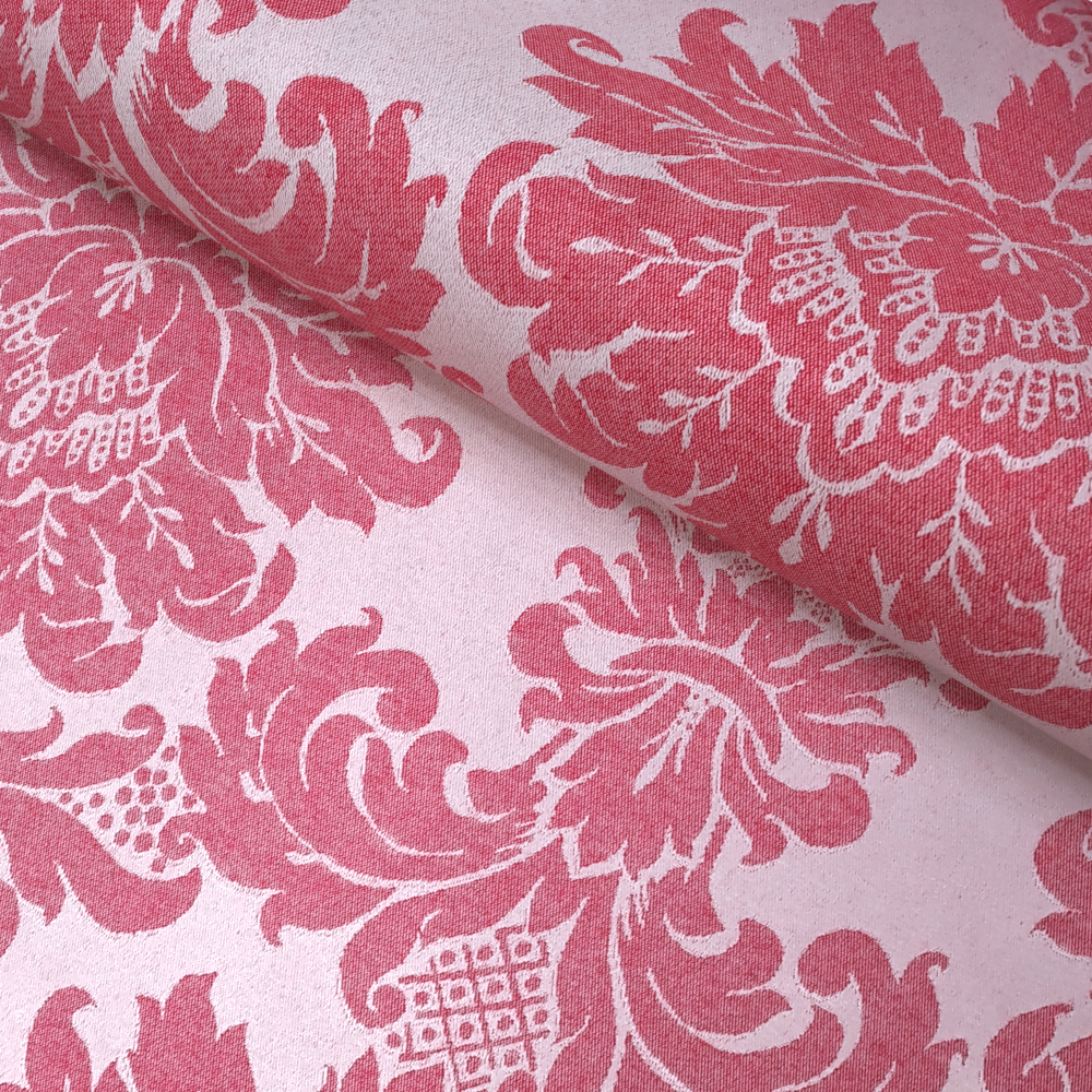 Tecido para Decoração Jacquard Vermelho e Prata Dupla Face