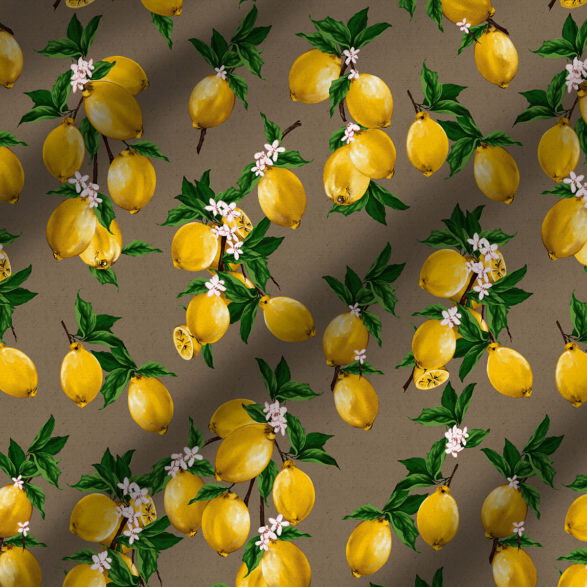 Tecido para Decoração Jacquard Estampado Limão Siciliano Bege