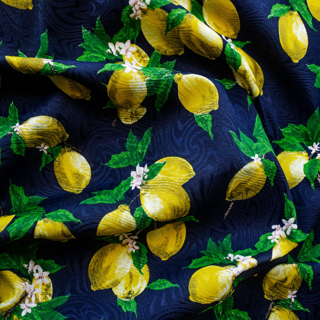 Tecido para Decoração Jacquard Estampado Limão Siciliano Azul