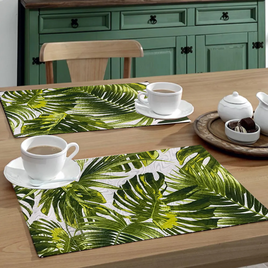 Jogo Americano 6 Peças Em Jacquard Estampado Folhagens