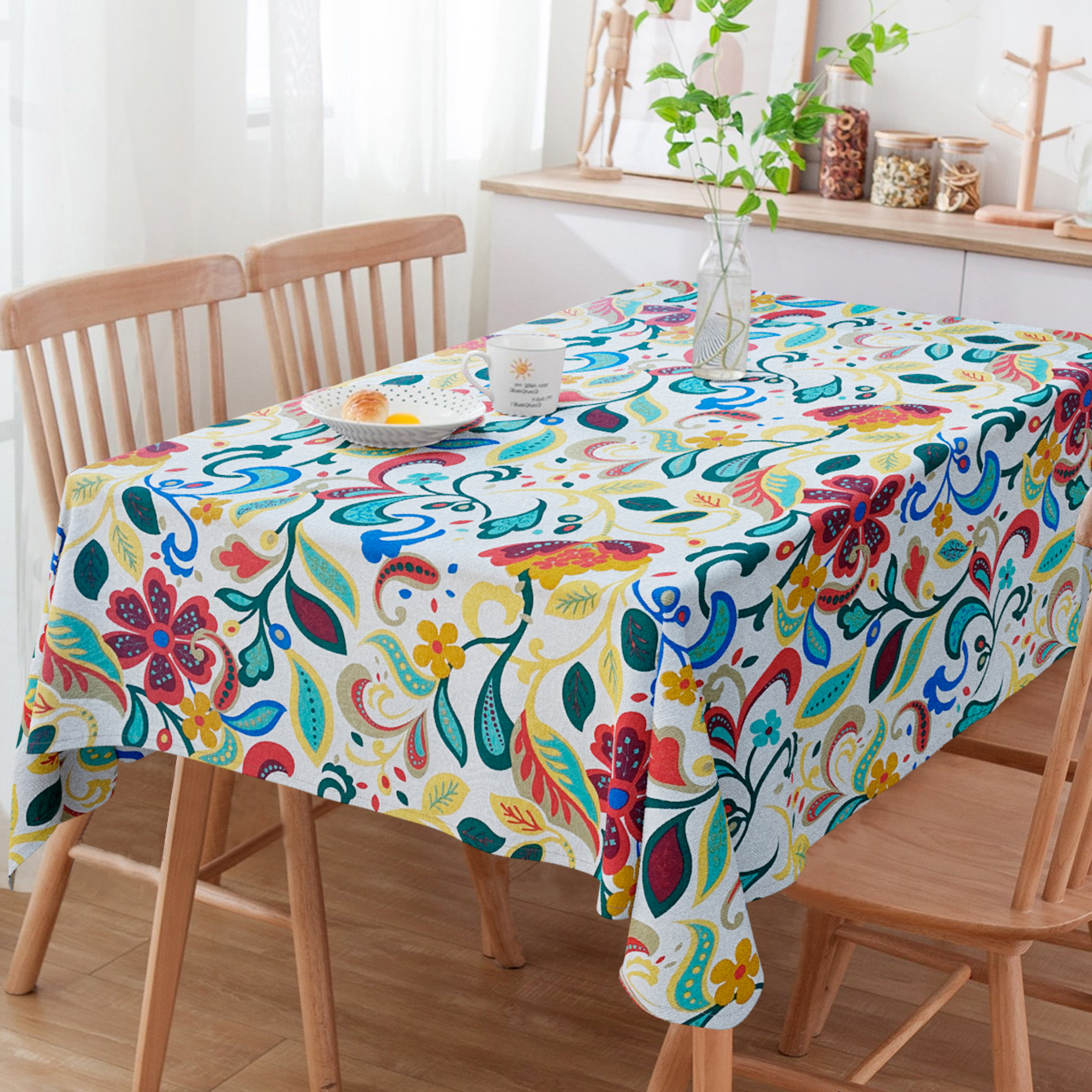 Toalha De Mesa Quadrada Estampada Floral Colorido 4 Lugares