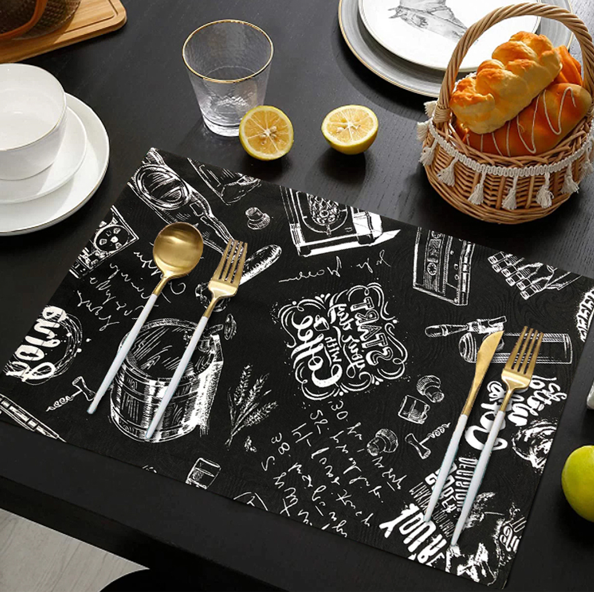 Lugar Americano Em Jacquard Estampado Bar Preto - 1 Peça