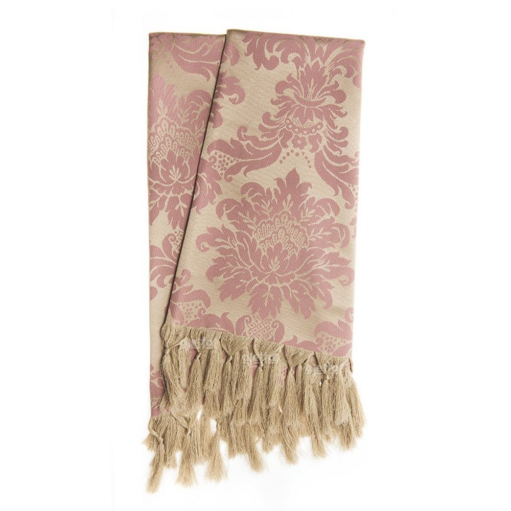 Manta para Sofá Jacquard Tradicional Rosê e Dourado 1,80m x 1,40m