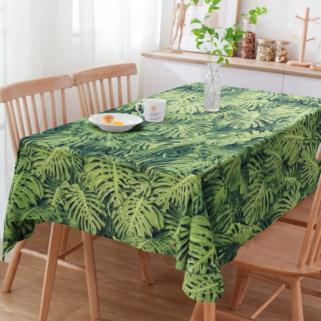 Toalha de Mesa Costela de Adão Verde Quadrada 4 Lugares