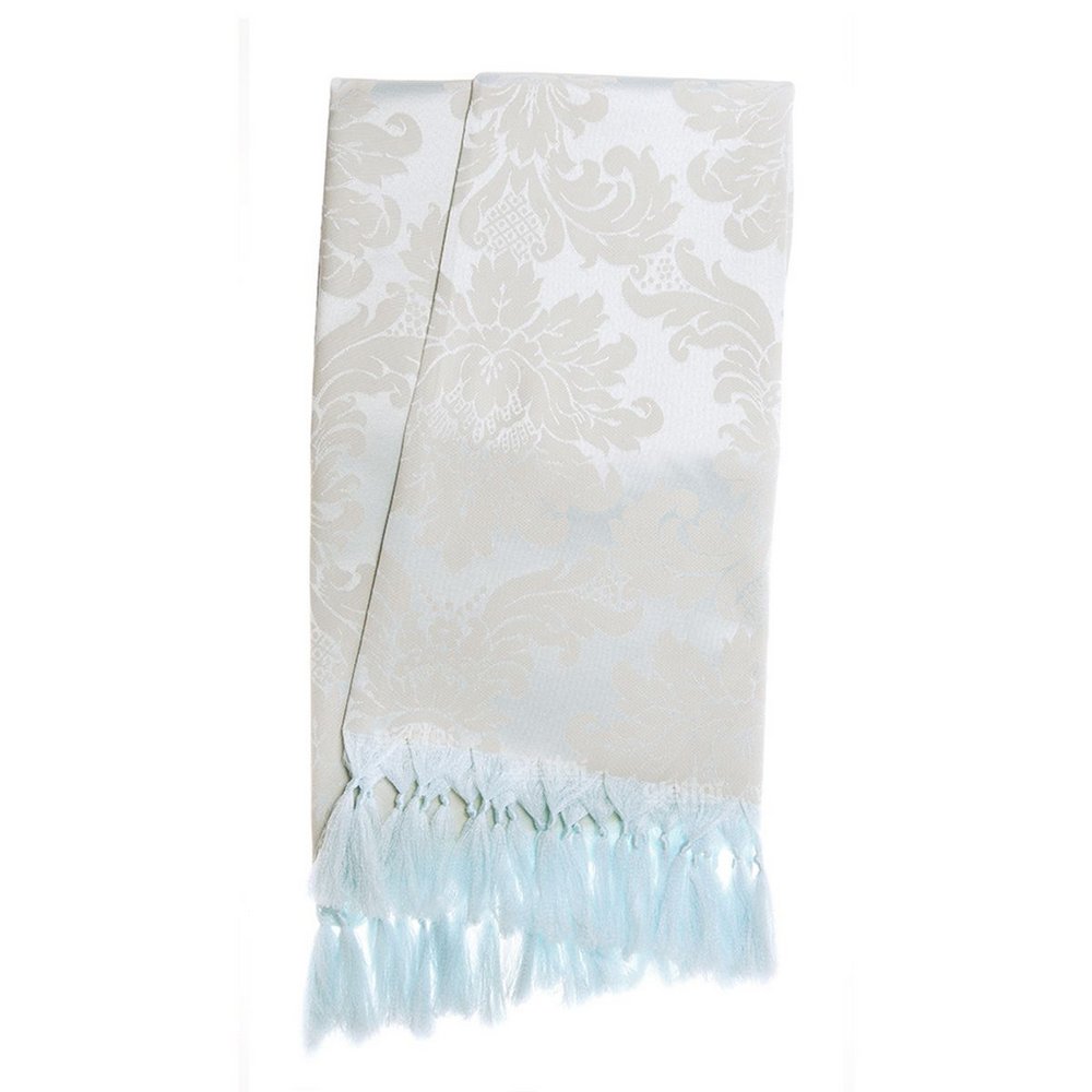Manta para Sofá Jacquard Tradicional Azul Prateado e Crú 1,80m x 1,40m