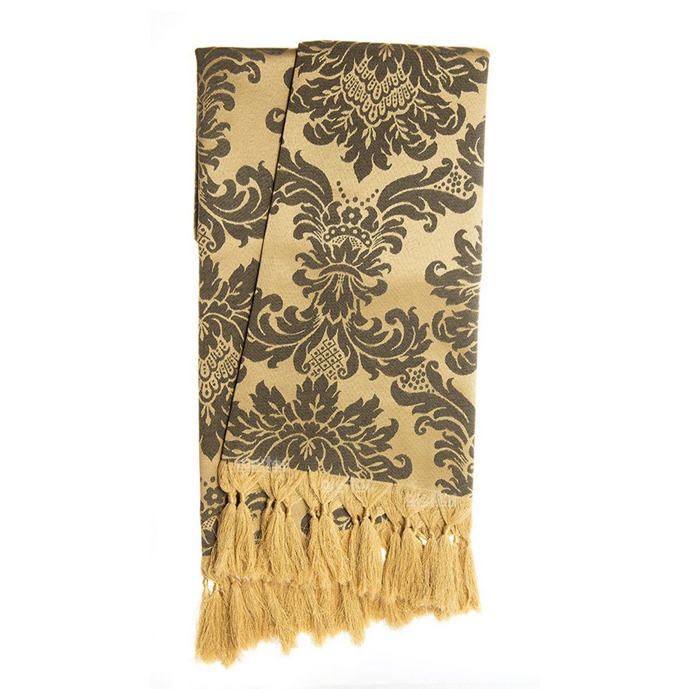 Manta para Sofá Jacquard Tradicional Preto e Dourado 2,20m x 1,40m
