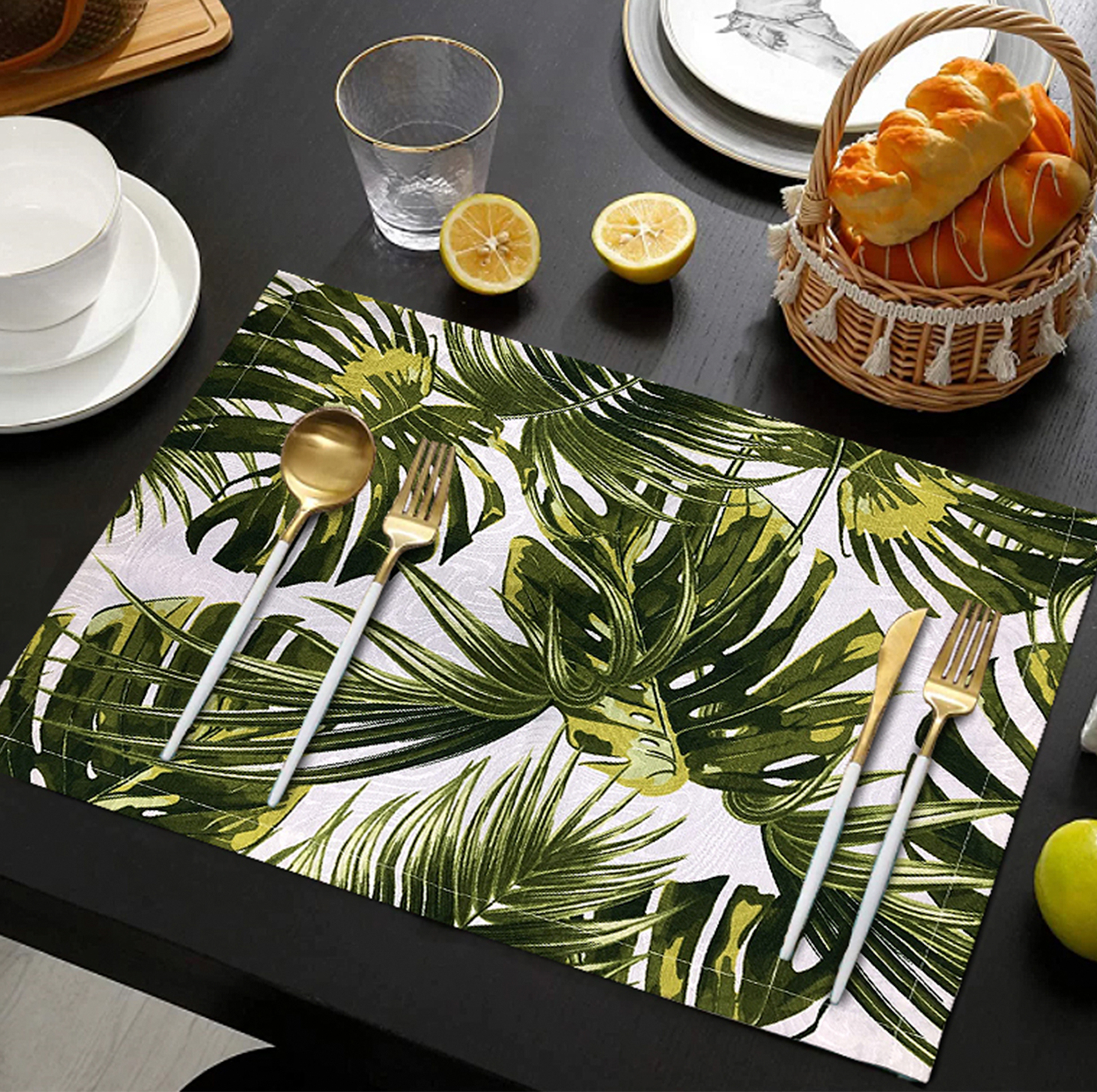 Lugar Americano Em Jacquard Estampado Folhagens - 1 Peça