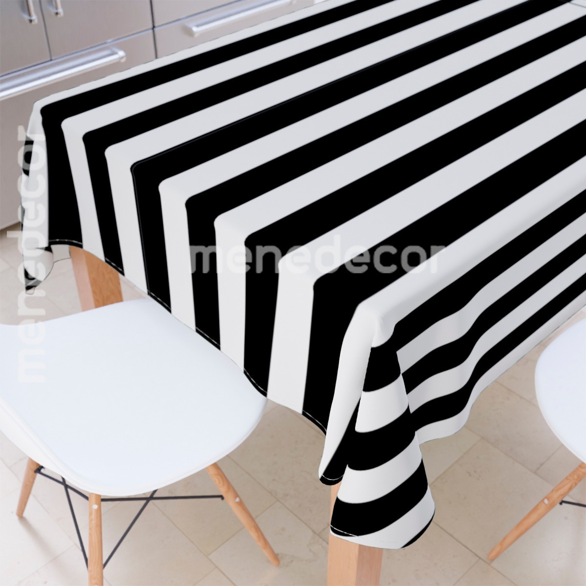 Toalha de Mesa Listrada Preto e Branco Retangular 8 Lugares