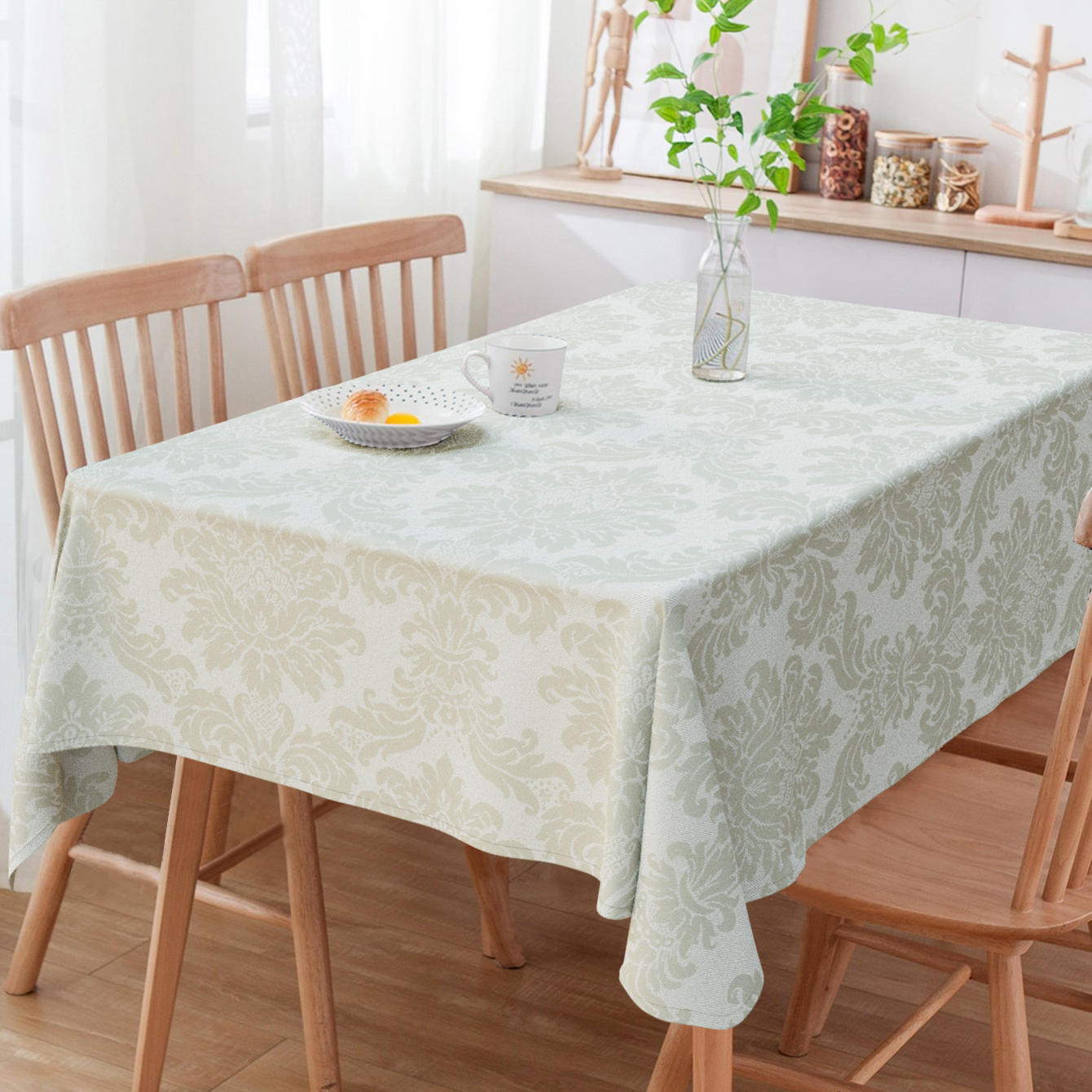 Toalha De Mesa Retangular 6 Lugares Medalhão Bege