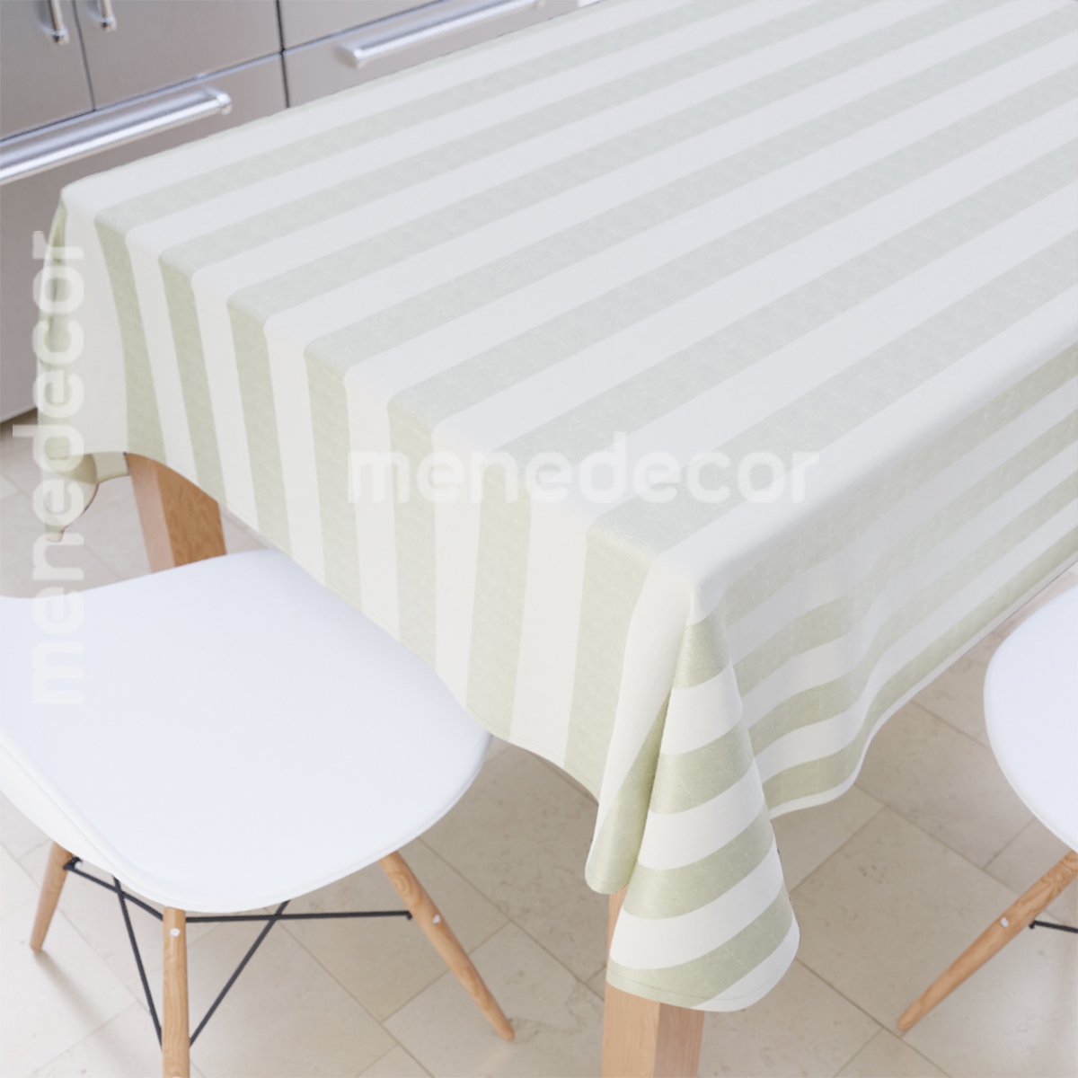 Toalha de Mesa Quadrada Listrada Bege 2.20m x 2.20m