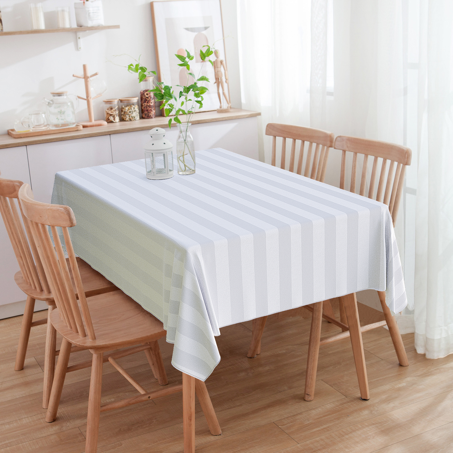 Toalha de Mesa Quadrada Jacquard Listrado Branco 2.20m x 2.20m