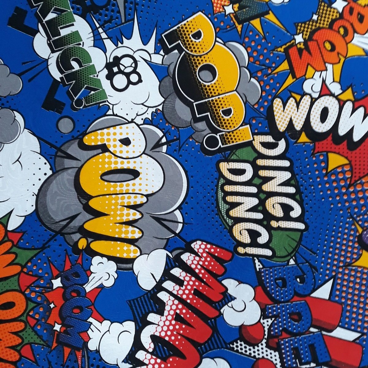 Tecido para Decoração Jacquard Estampado Onomatopéia Azul