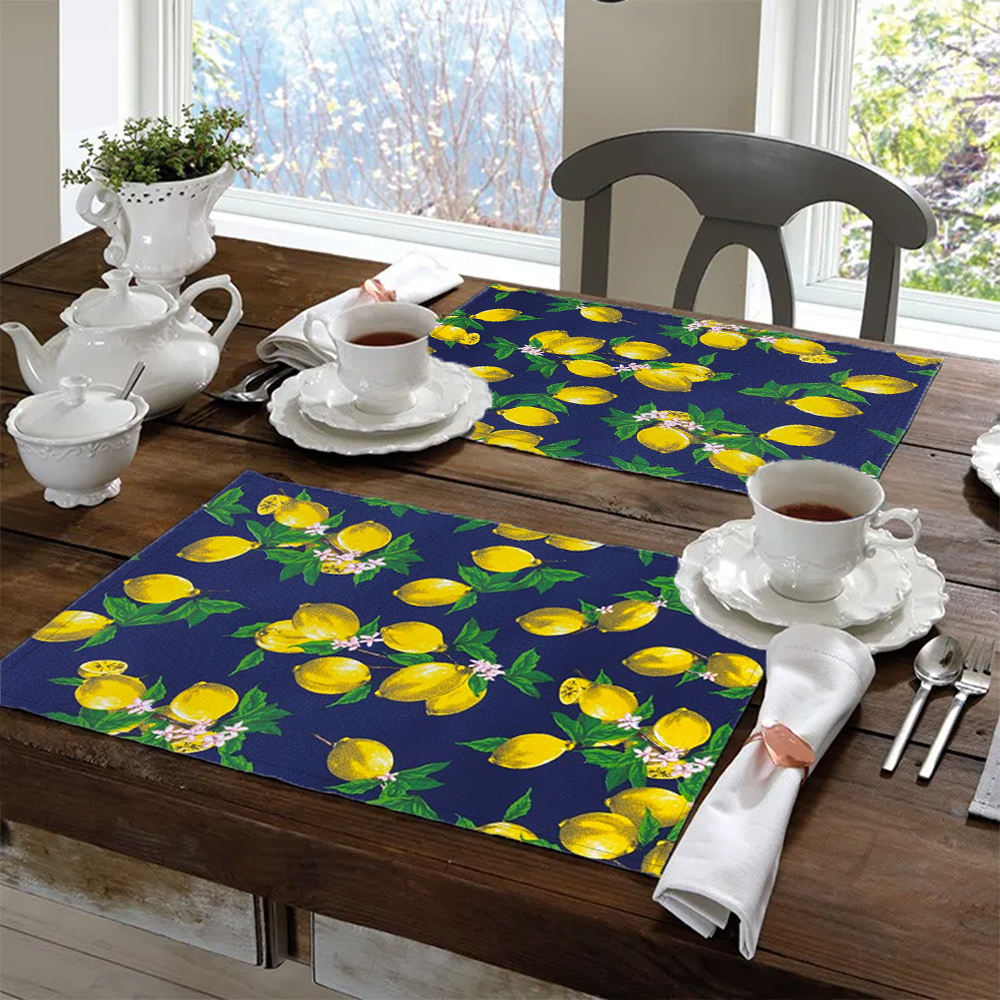 Jogo Americano 6 Peças Em Jacquard Estampado Limão Siciliano Azul
