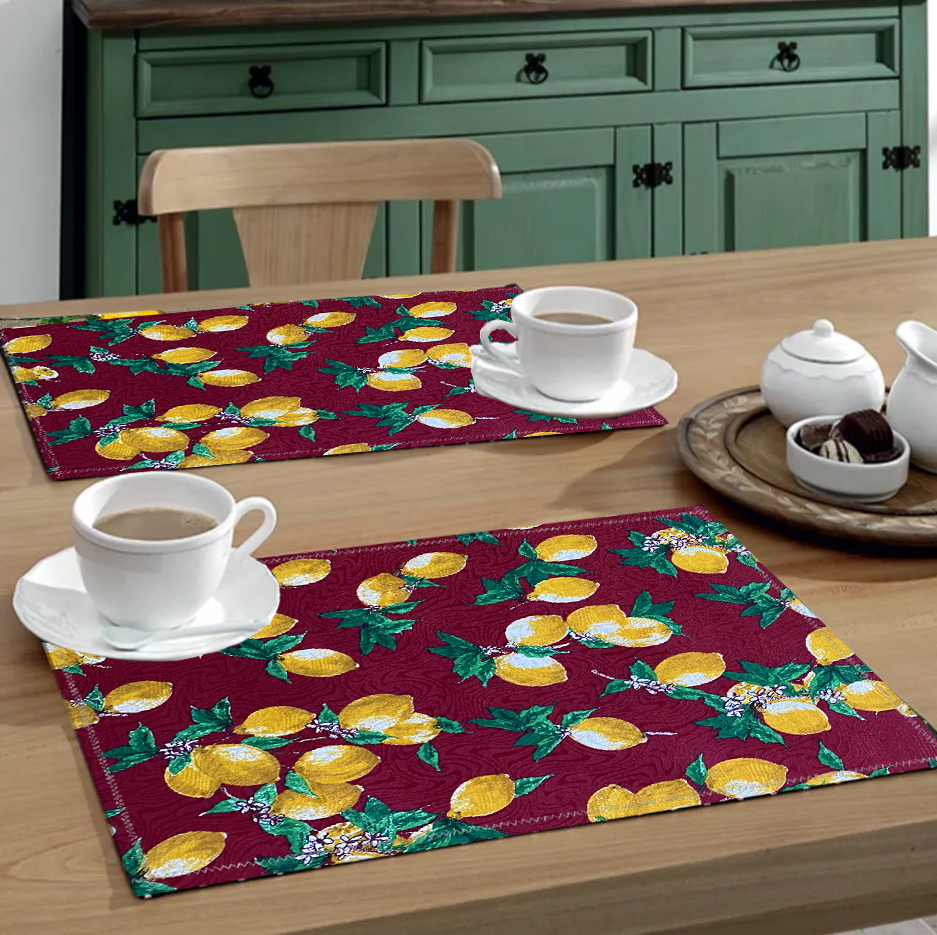 Jogo Americano 4 Peças Estampado Limão Siciliano Terra Cota