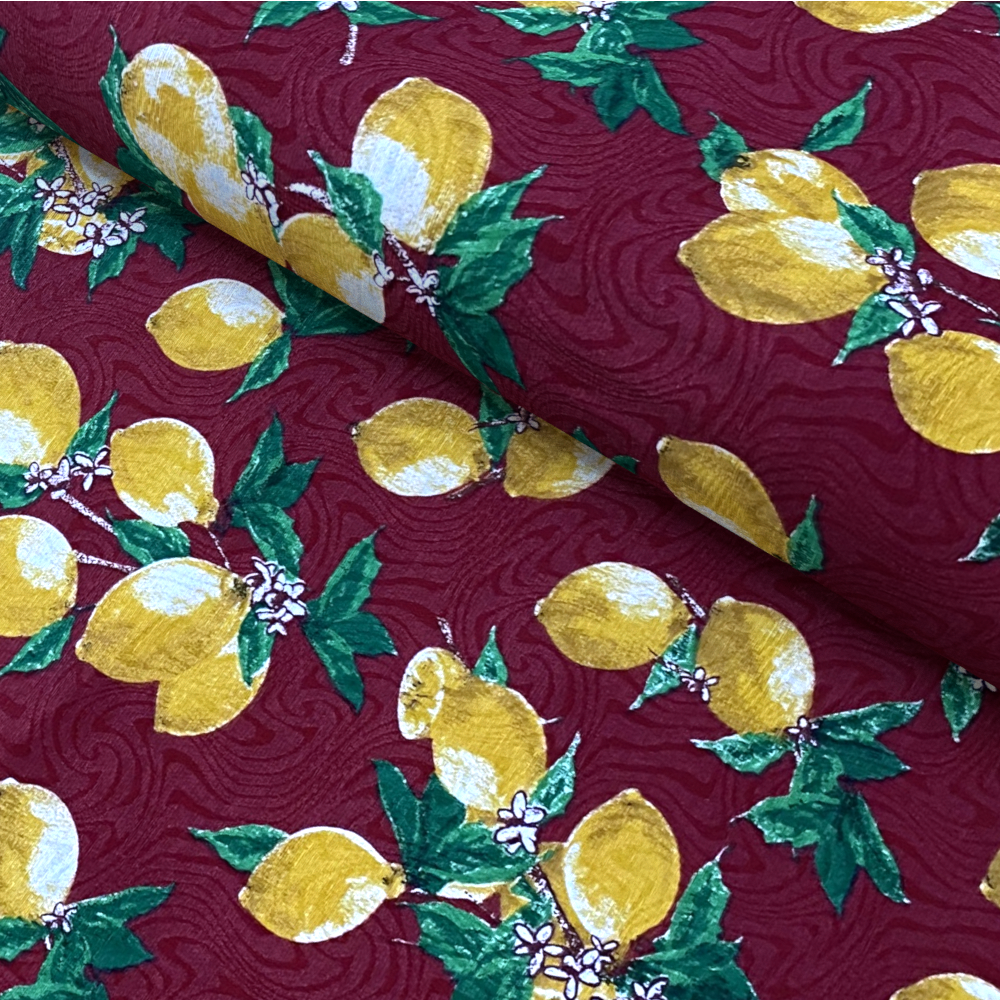 Tecido para Decoração Jacquard Estampado Limão Siciliano TerraCota