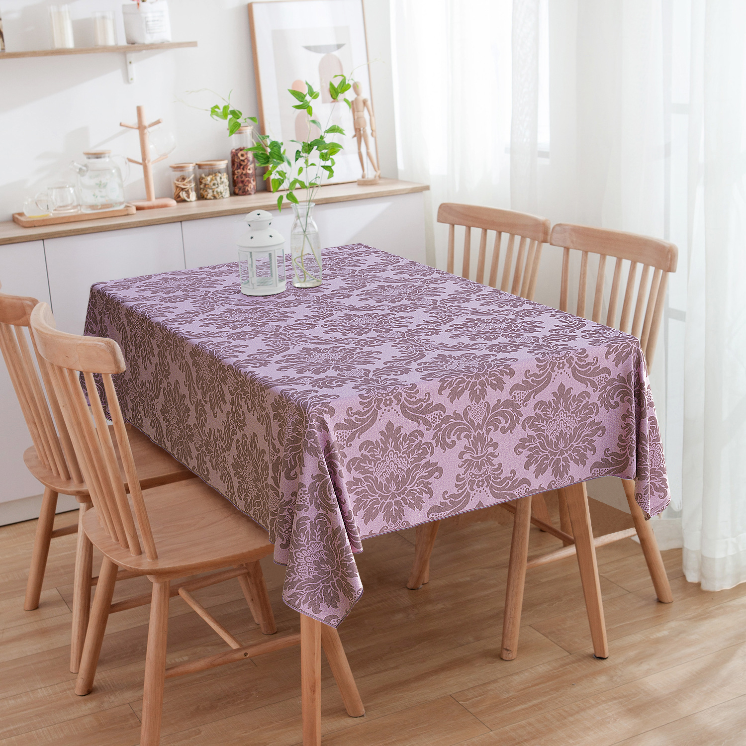 Toalha de Mesa Retangular Medalhão Rosê e Marrom 3m x 1.40m