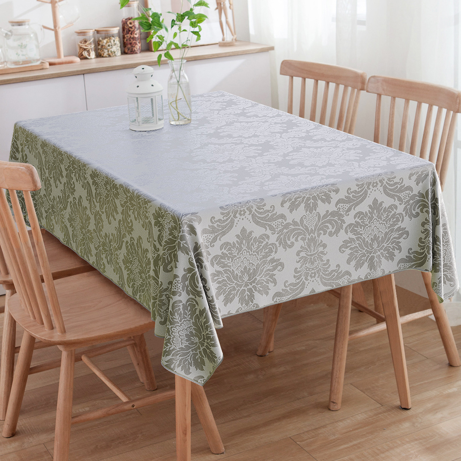 Toalha de Mesa Retangular Medalhão Cinza e Crú 6 Lugares