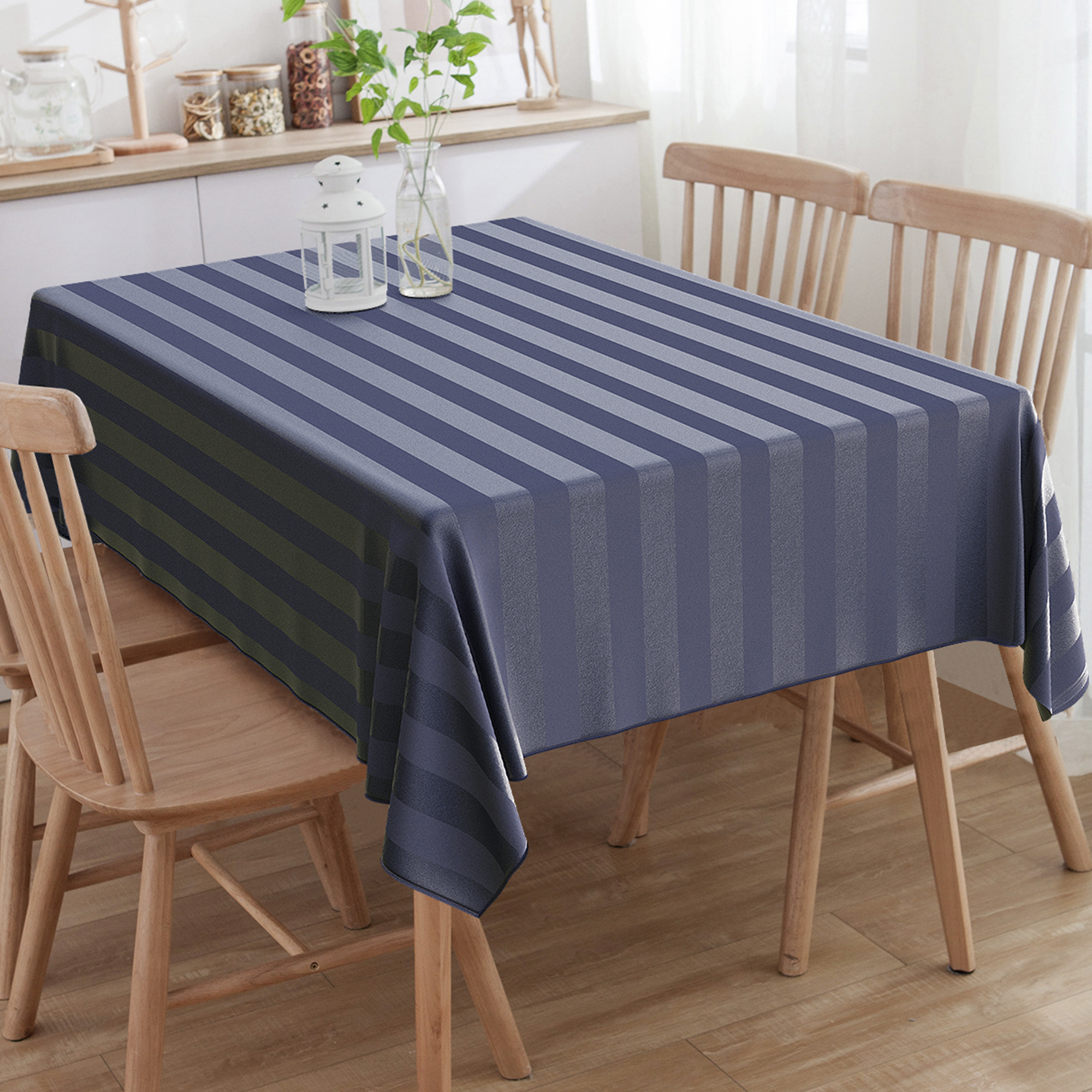 Toalha de Mesa Quadrada Listrado Azul Marinho 4 Lugares