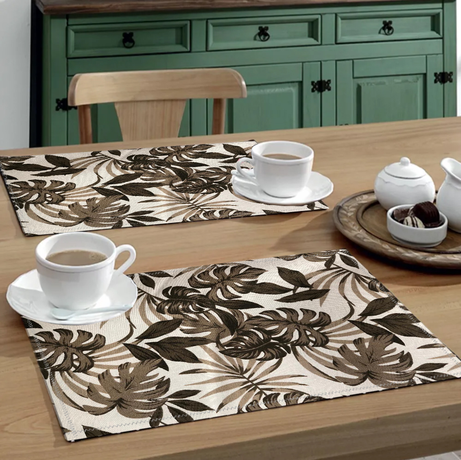 Jogo Americano 6 Peças Estampado Costela de Adão Bege