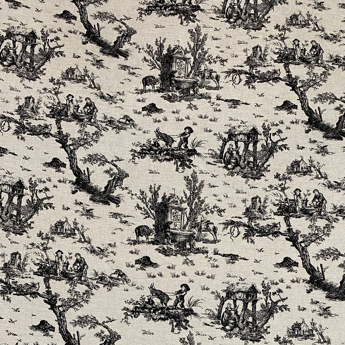 Tecido para Decoração Linho Estampado Toile de Joule Preto