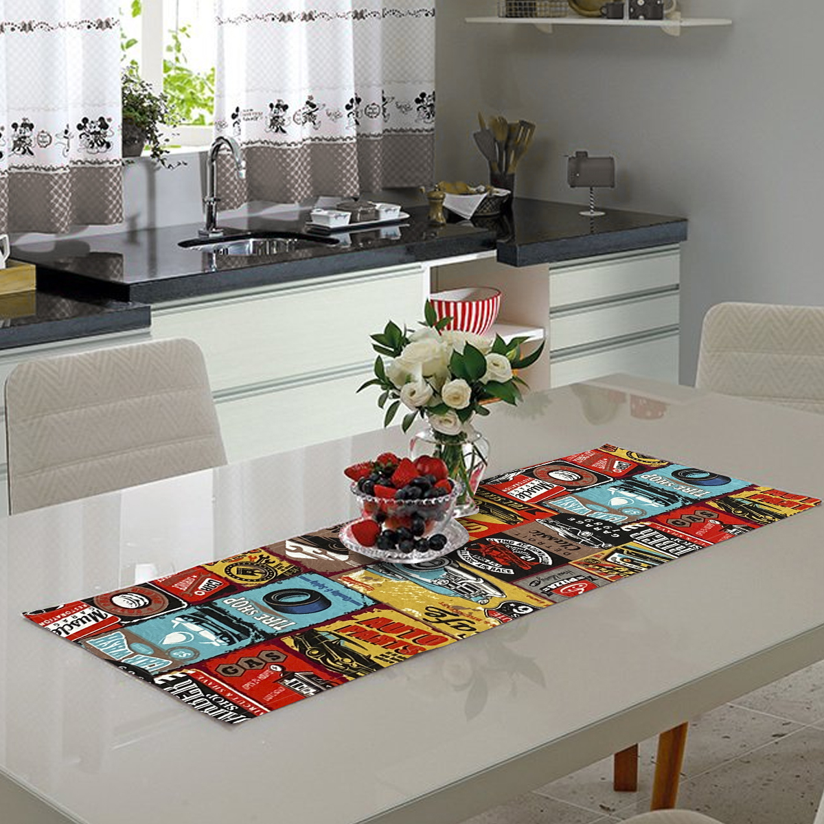 Caminho De Mesa Estampado Garage Retrô 0.40m X 1.40m