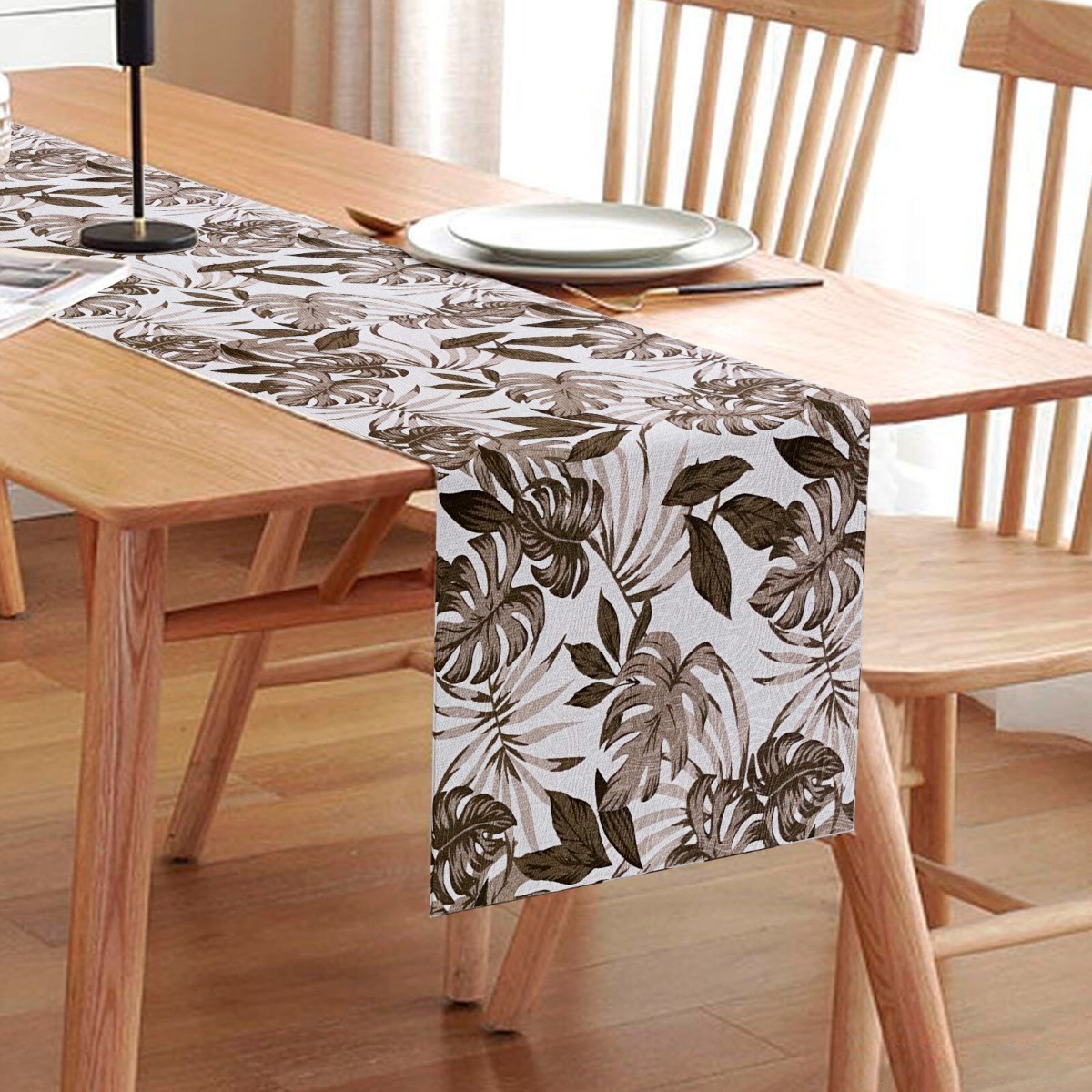 Caminho De Mesa Estampado Costela De Adão Bege