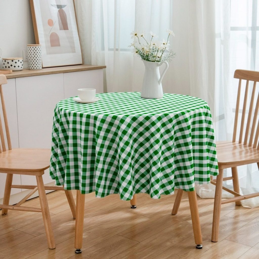 Toalha De Mesa Redonda Xadrez Verde E Branco 4 Lugares