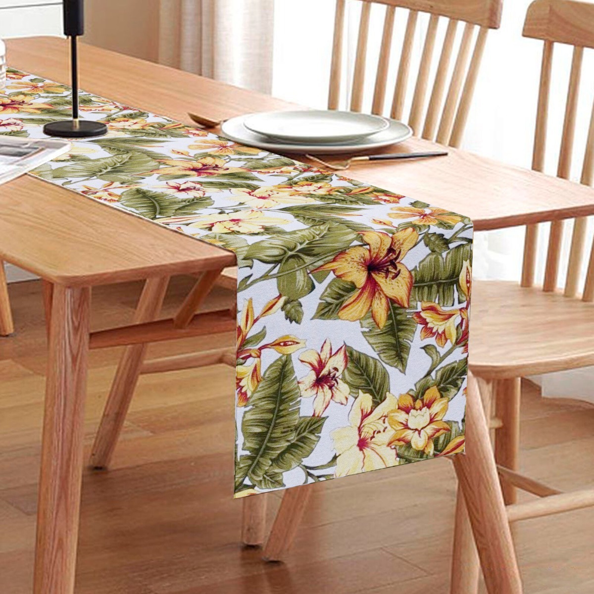 Caminho De Mesa Estampado Floral Amarelo