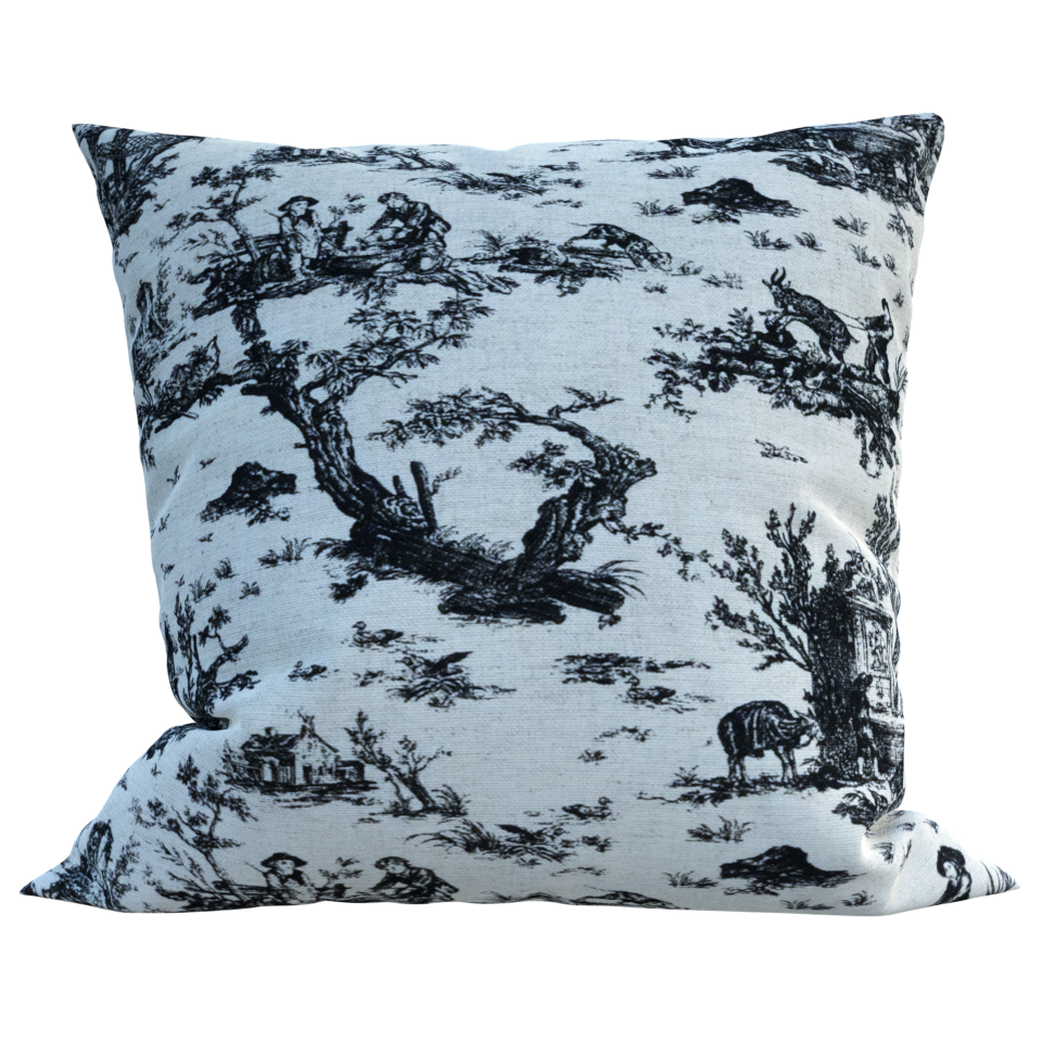 Capa para Almofada em Linho Estampado Toile de Joule Preto 40x40