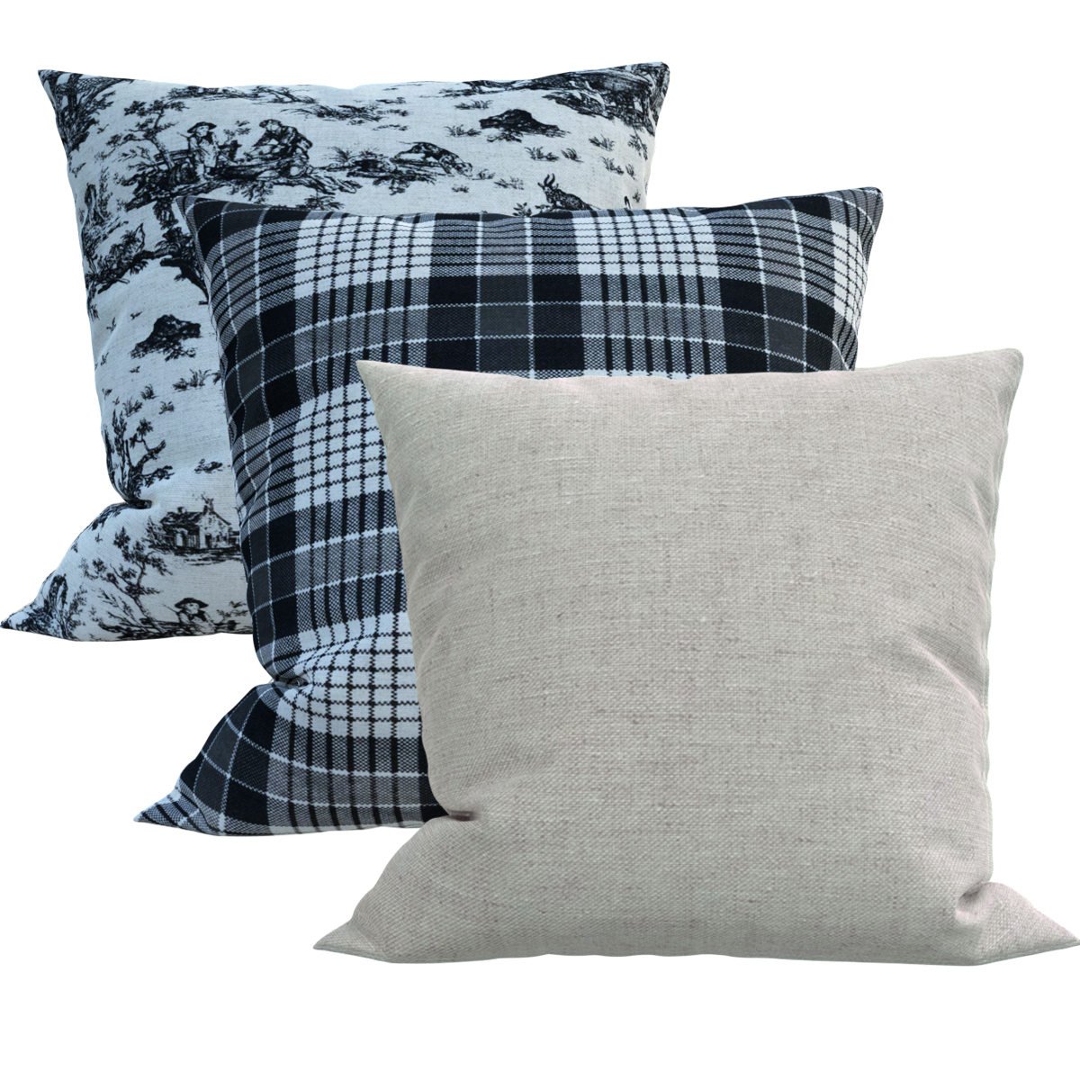 Kit 3 Capas para Almofada Decorativa em Linho Estampado Preto 40x40cm