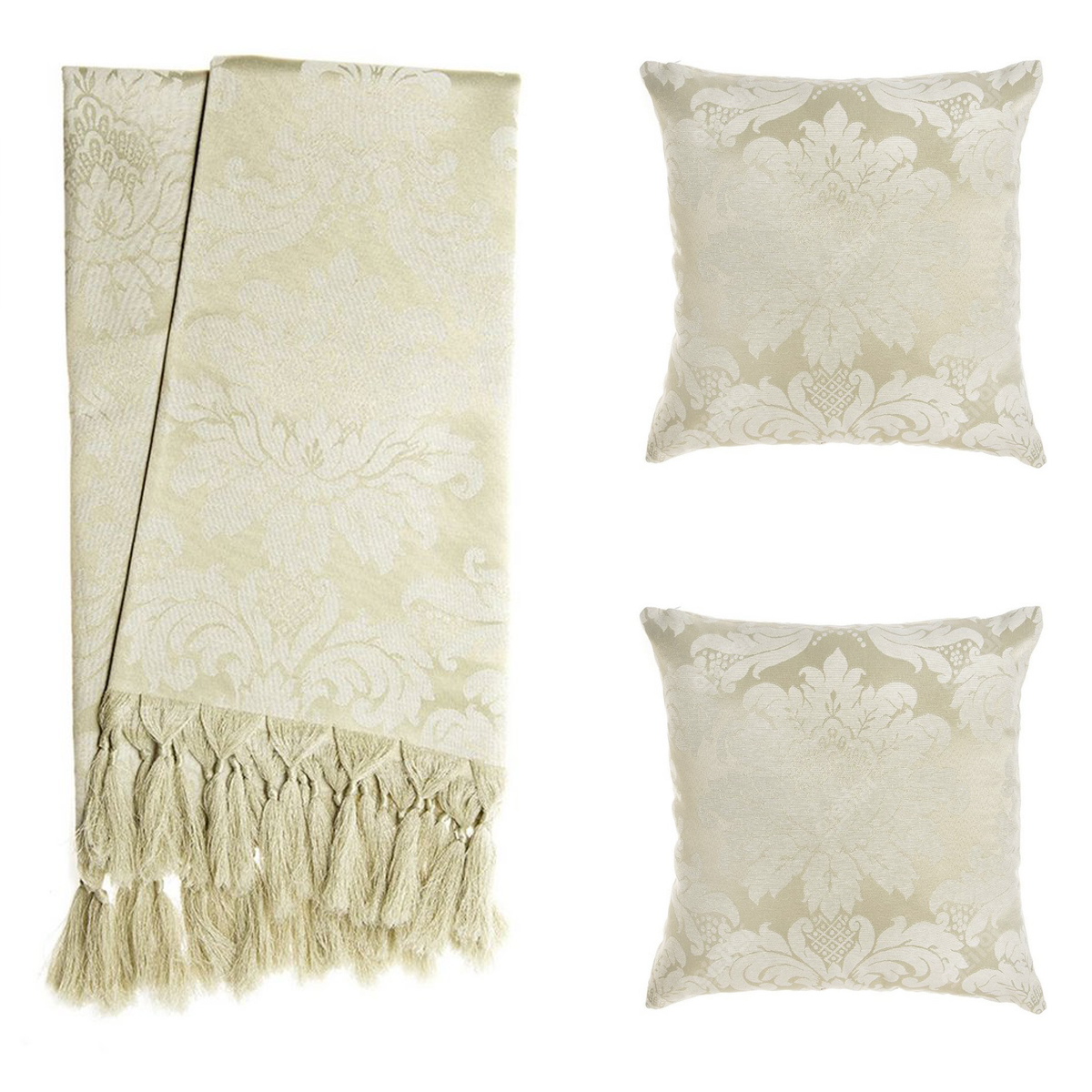 Manta para Sofá Bege Tradicional + 2 Capas De Almofadas