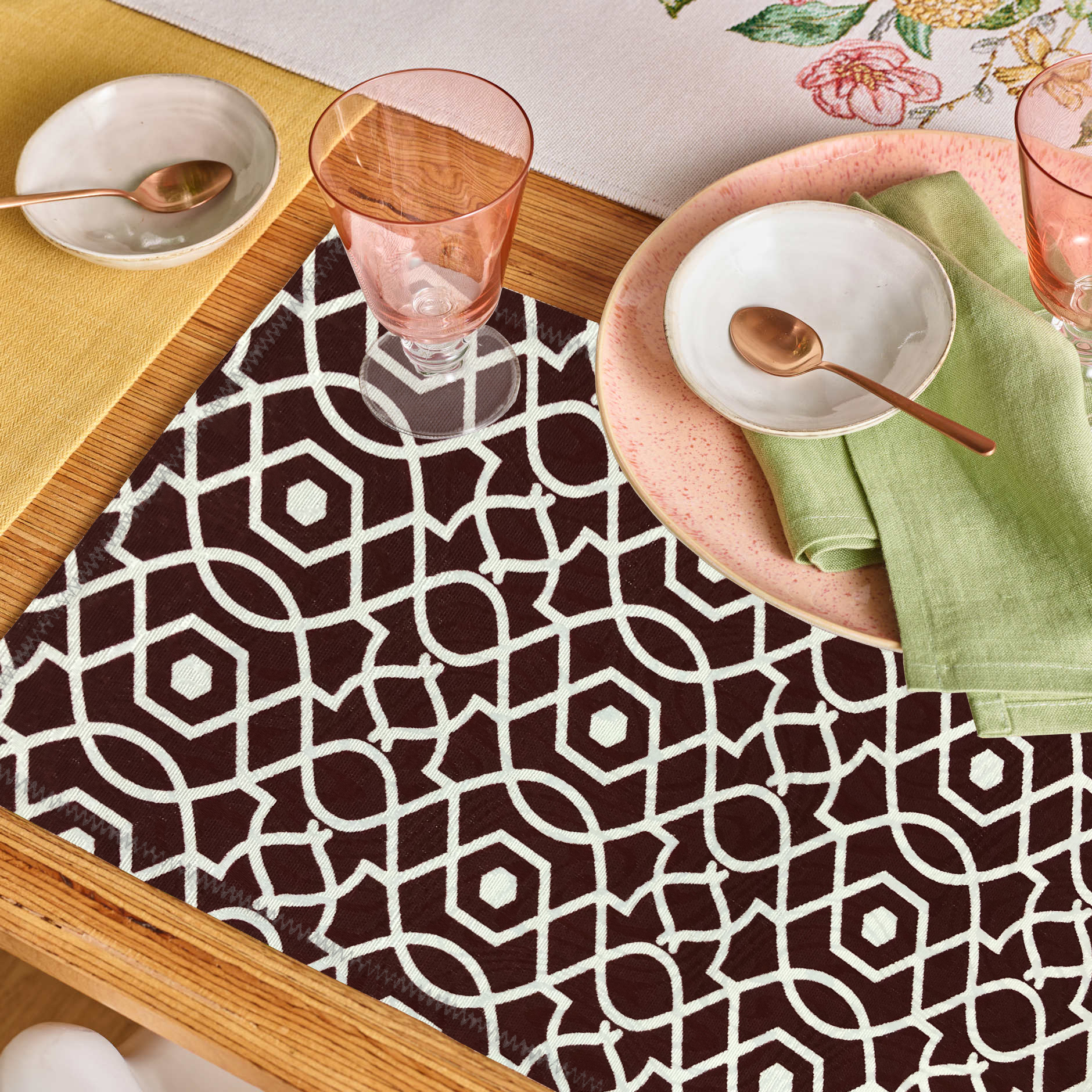 Jogo Americano 4 Peças Estampado Geométrico Marsala