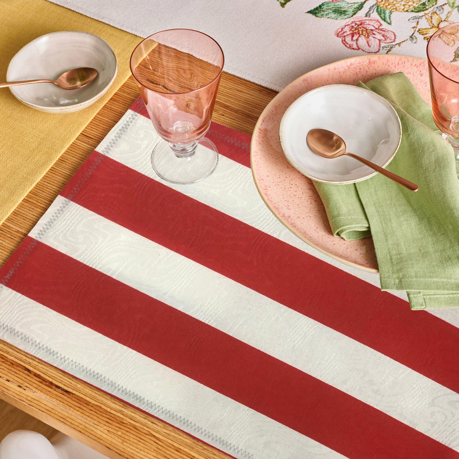 Jogo Americano 4 Peças Estampado Listrado Vermelho