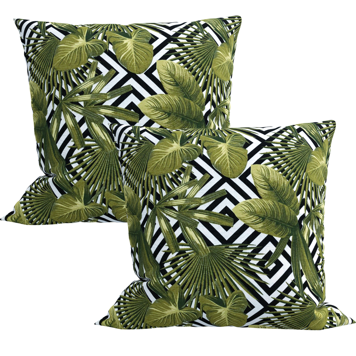Kit 2 Capas para Almofada Estampado Folhagens e Geométrico