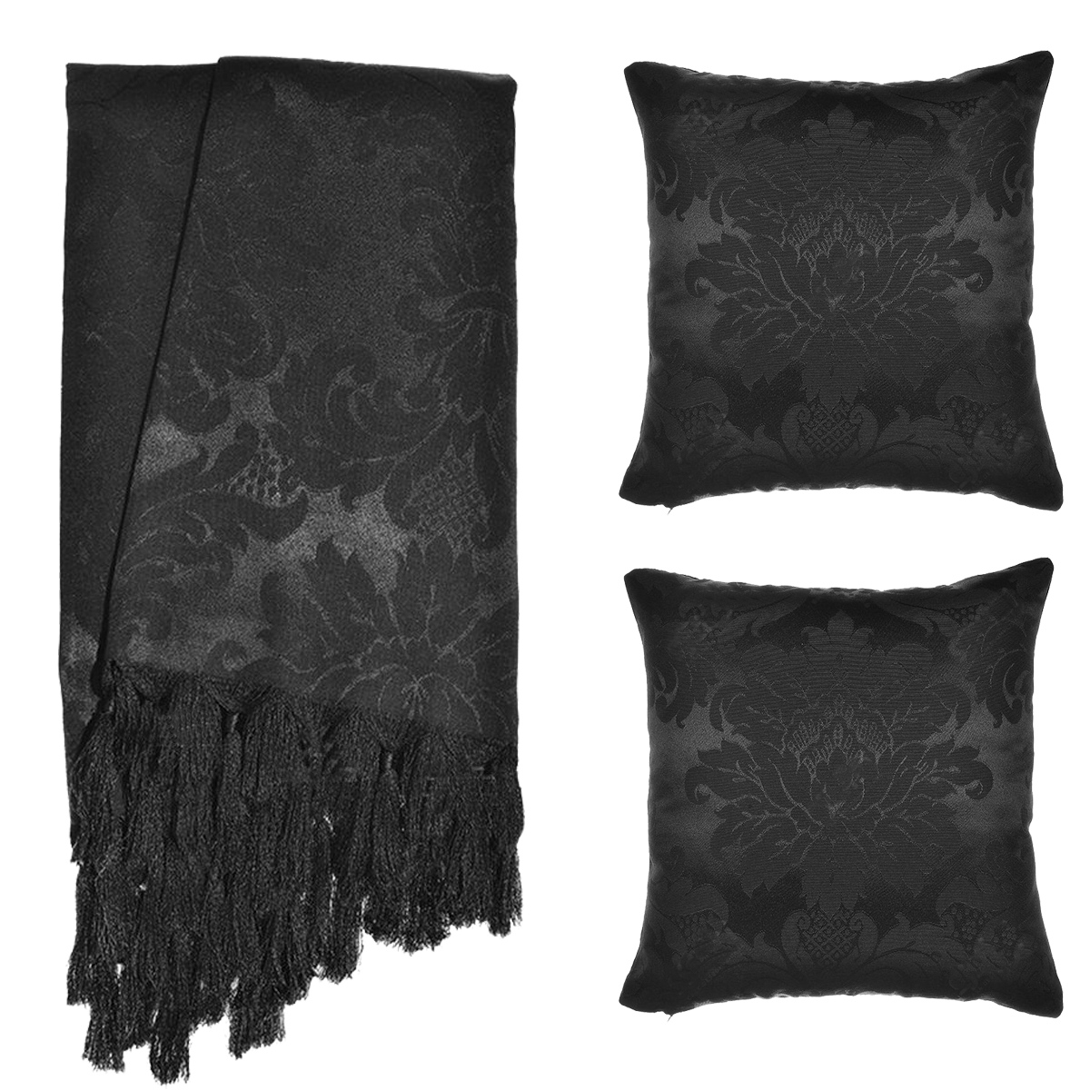 Manta para Sofá Preto Tradicional 220x180 + 2 Capas De Almofadas