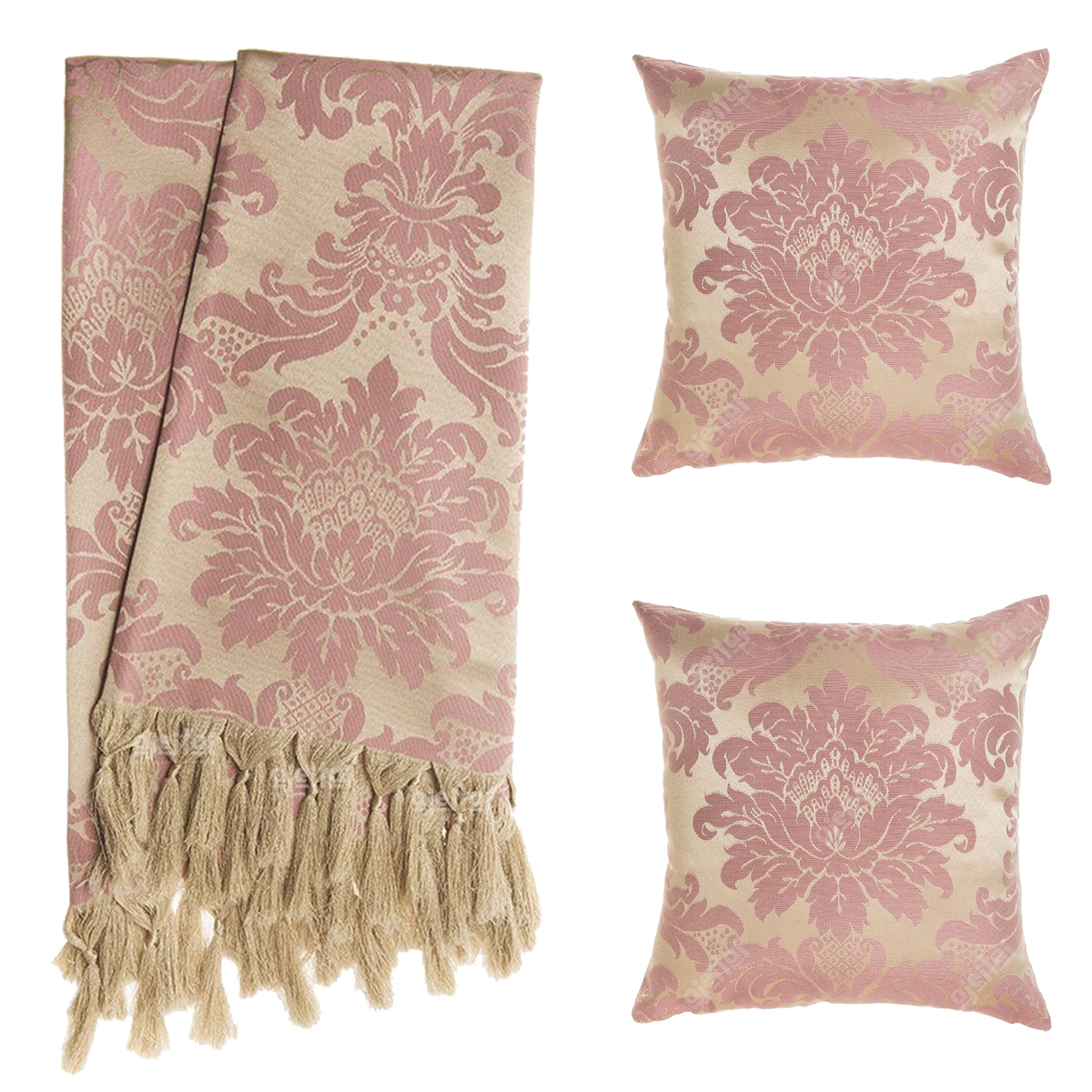 Manta para Sofá Rosê e Dourado Tradicional 220x180 + 2 Capas De Almofadas