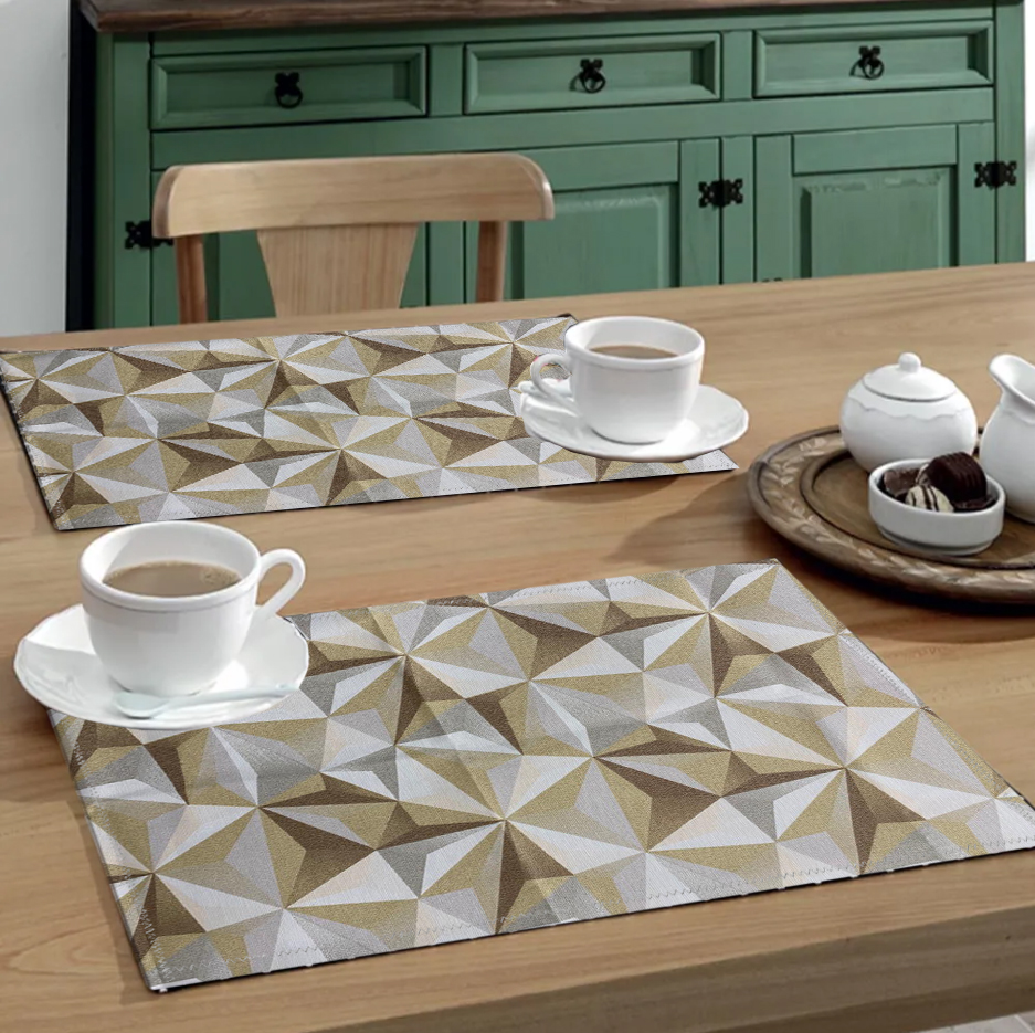 Jogo Americano 4 Peças Em Jacquard Estampado Losango Bege