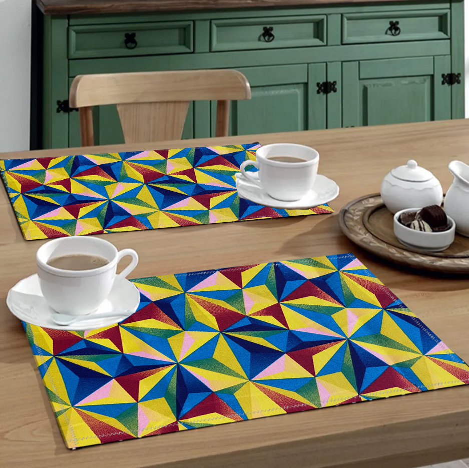 Jogo Americano 4 Peças Em Jacquard Estampado Losango Colorido