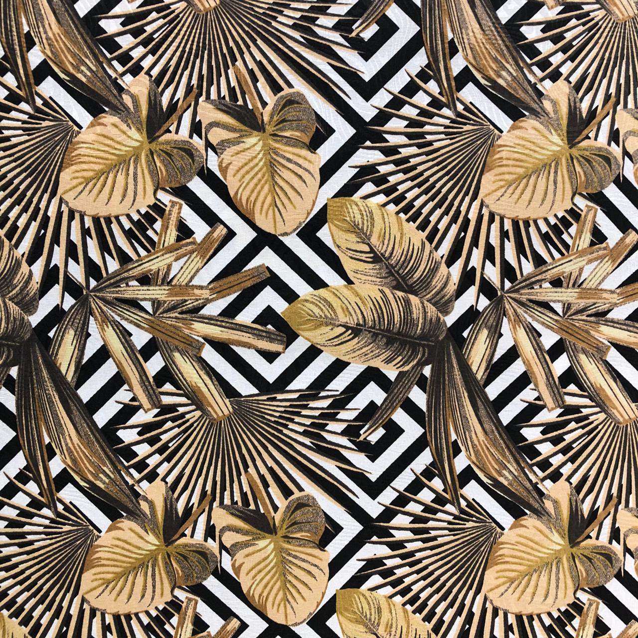 Tecido Jacquard Estampado Folhas Secas Fundo Branco 1,40m de Largura