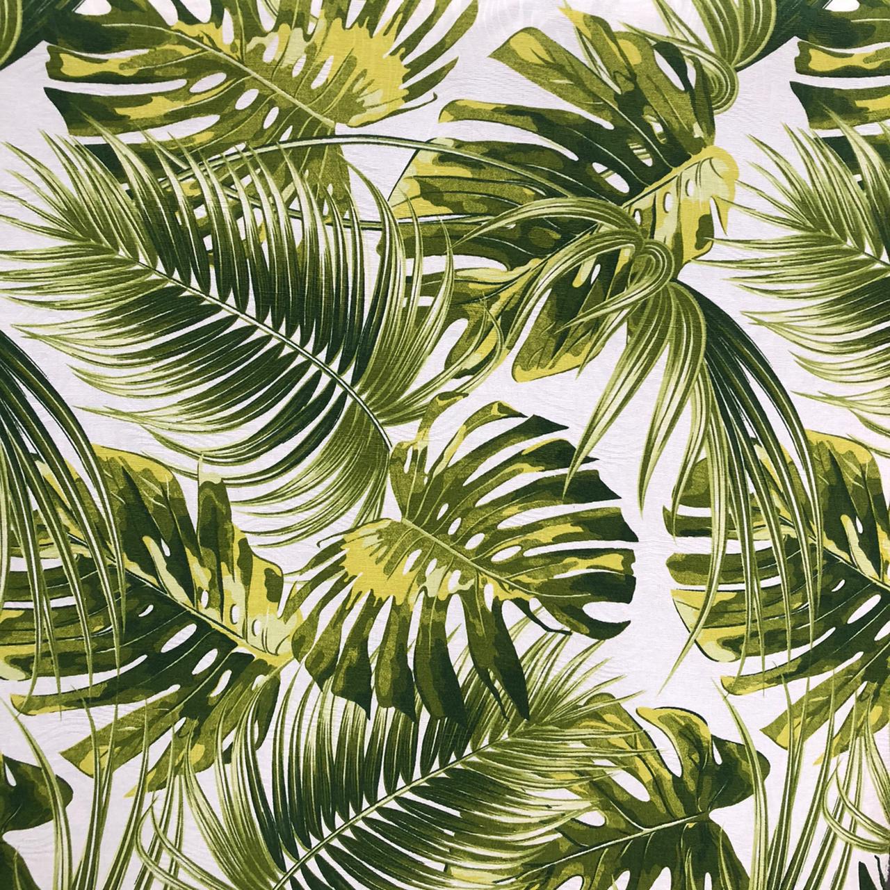 Tecido Jacquard Estampado Folhagens Branco e Verde